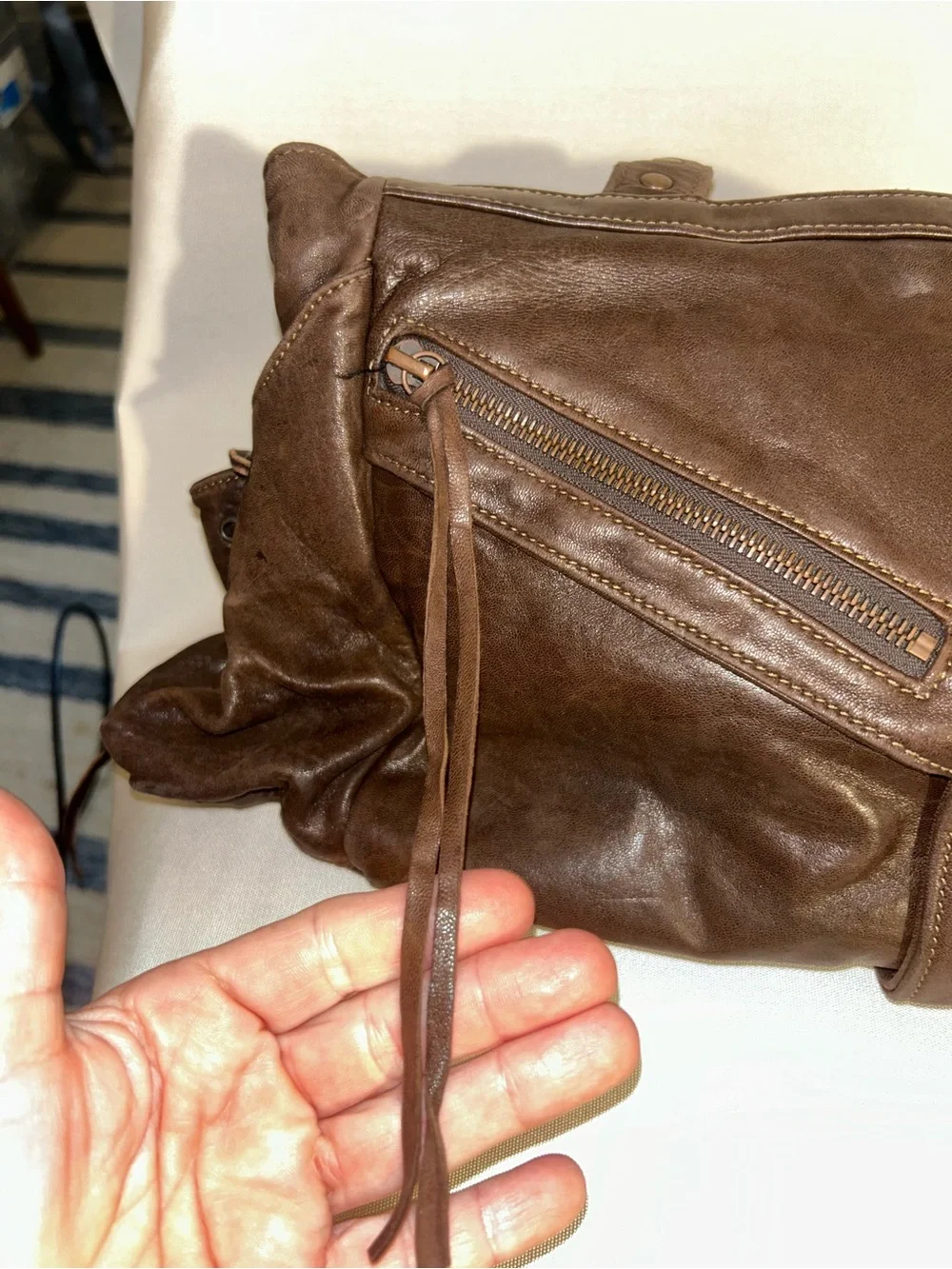 Botkier Dark Brown Leather Hobo with Top Handles and Chain Strap